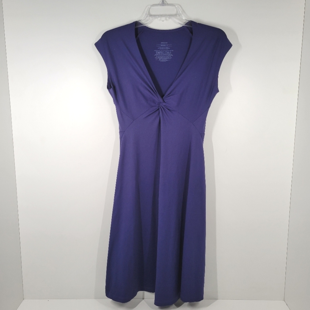 Patagonia Blue Seabrook Bandha Knotted Front Vneck Shortsleeve Dress Women Sz S